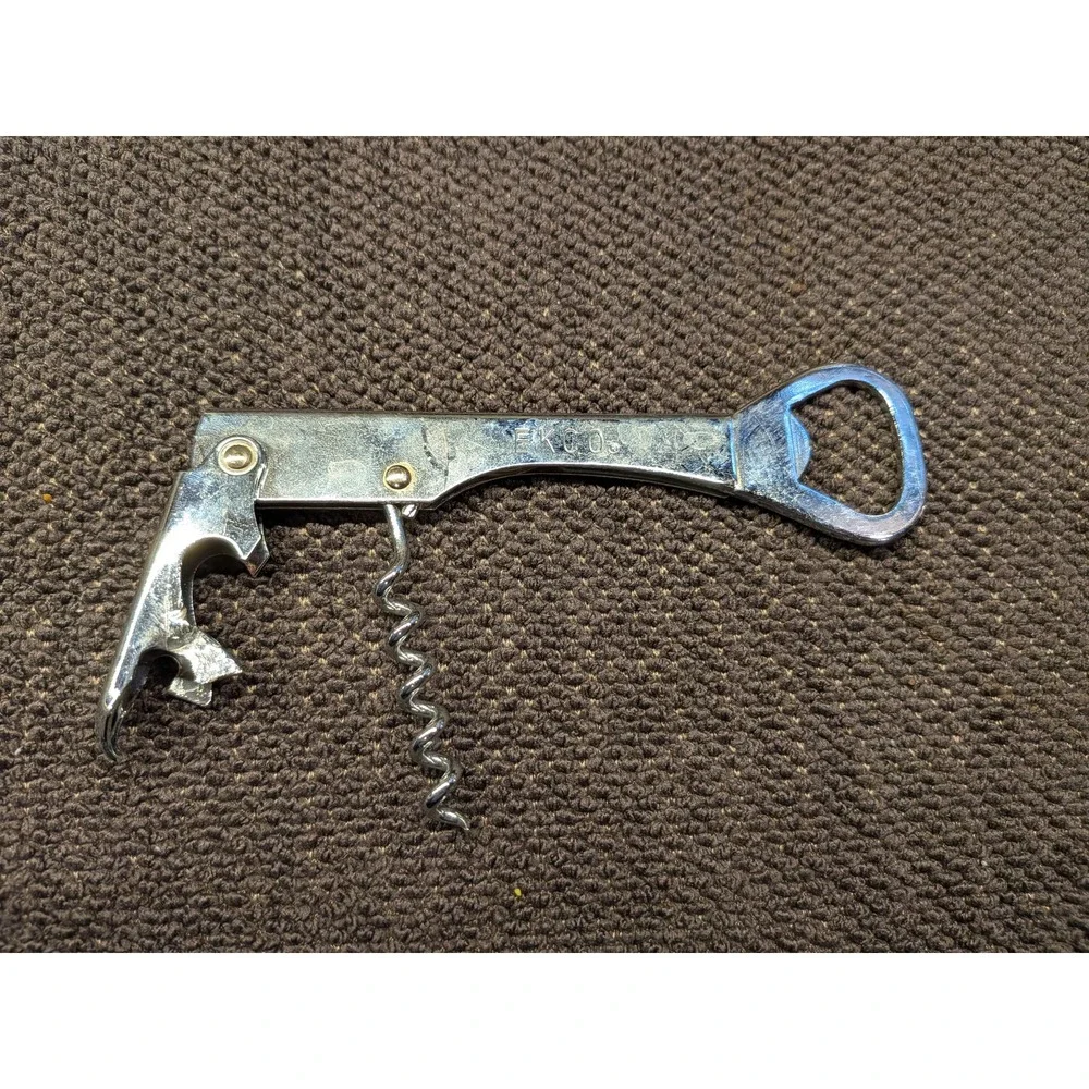 Vintage EKCO Chrome Multi-Tool Waiters Friend Corkscrew Bottle Opener Bar Tool